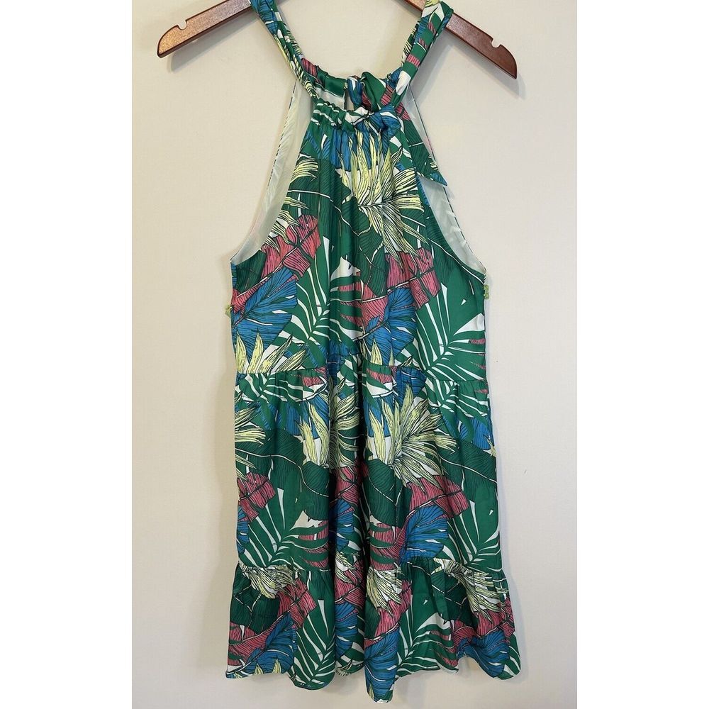 Jade By Melody Tam Dress Palm Halter Dress Tiered Flounce‎ Lined Tropical Resort
